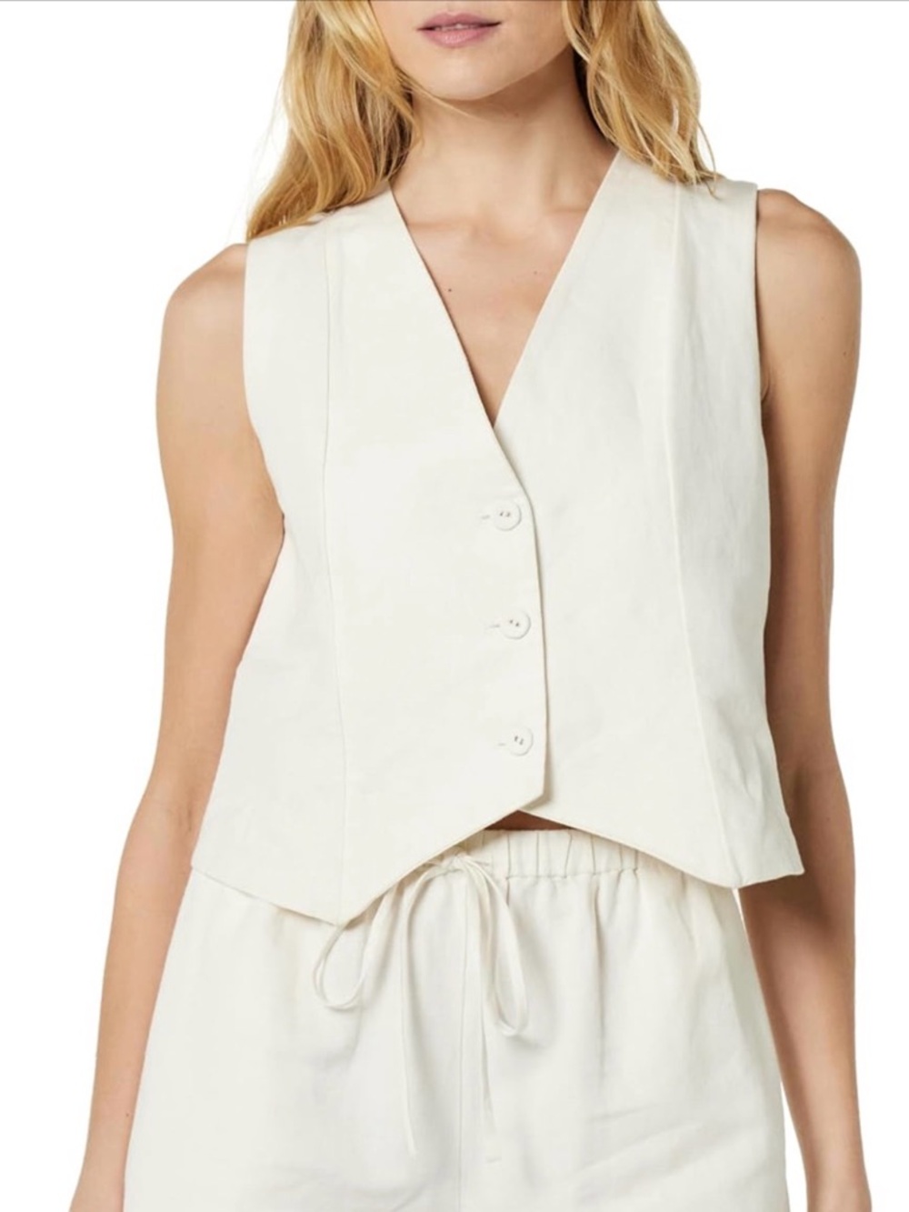 The Drop Cream Linen Button-Up Sleeveless Vest Top NWT size XS